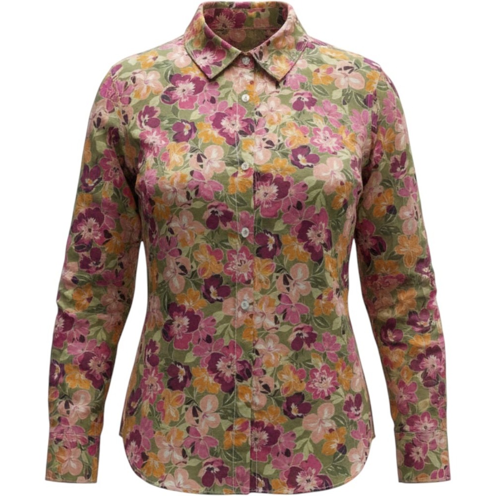 Cino Floral Button-Up Collared Long Sleeve Blouse Shirt, Multicolor, Size XL